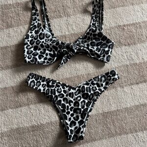 Leopard Print Front-Tie Bikini